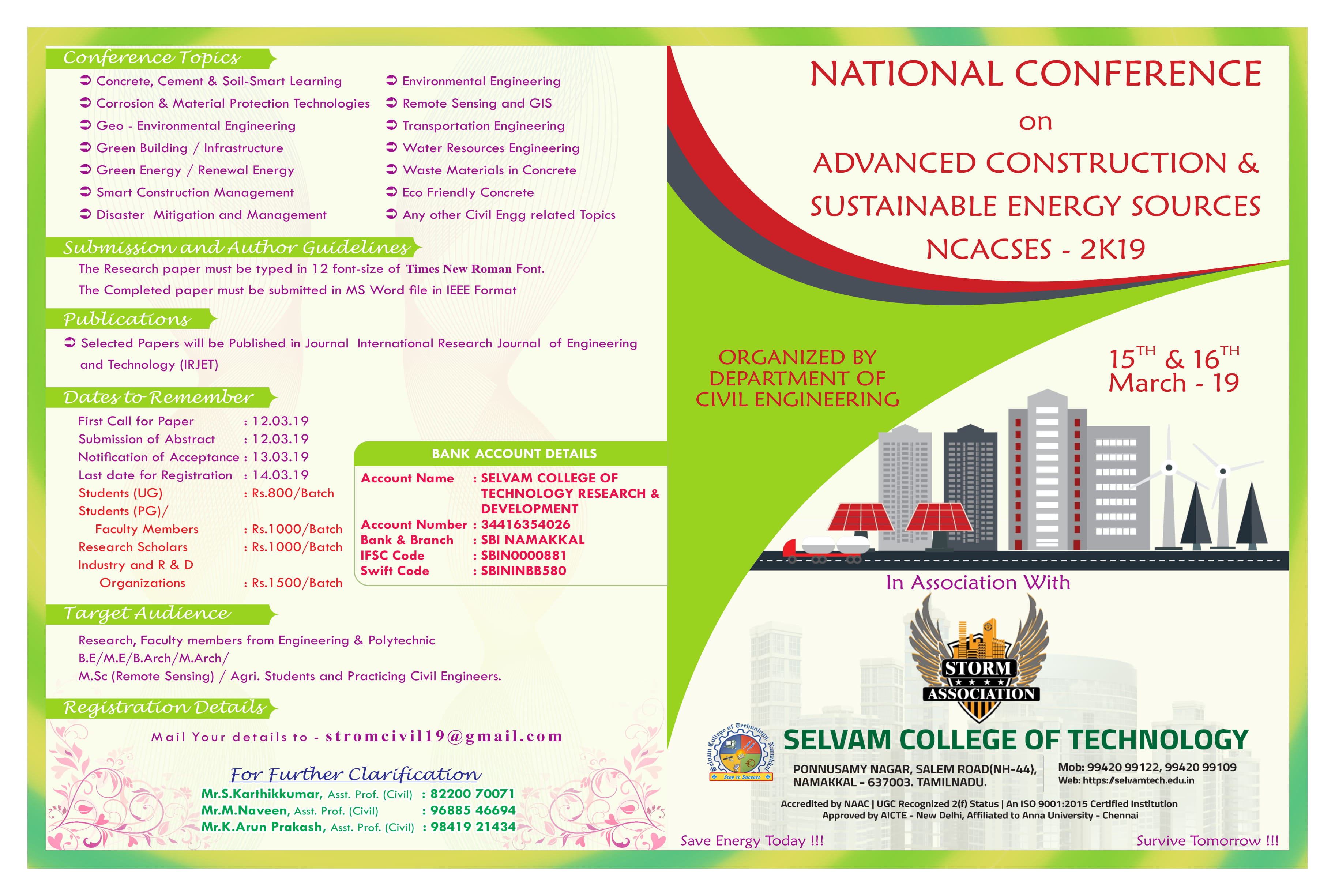 National Conference on Advanced Construction and Sustainable Energy Sources NCACSES 2k19